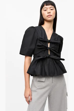 Ganni Stretch Cotton Tie Strap Blouse in Size 12 Women