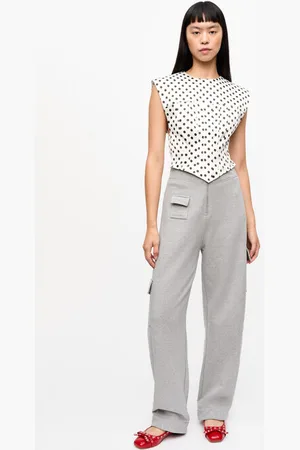 Ganni Heavy Terry Curved Trousers in Paloma Melange Size Medium Organic Cotton Women