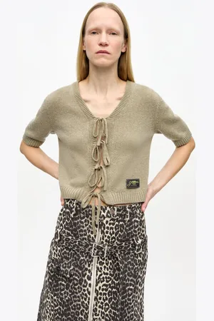 Ganni Brown Future Wool Mix Short Sleeve Cardigan in Size Small Women