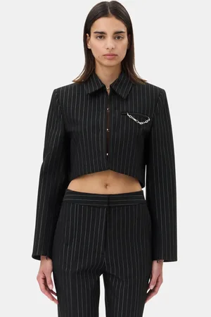 Ganni Pinstriped Cropped Blazer Jacket in Size 14 Women
