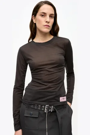 Ganni Sheer Mesh Jersey Long Sleeve Top Size 10 Polyester Women
