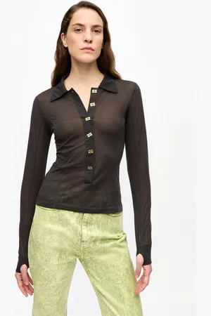 Ganni Sheer Mesh Jersey Buttoned Top Size 12 Polyester Women