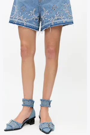 Ganni Blue Denim Feminine Buckle Open Cut Pumps in Size 8 Cotton Women