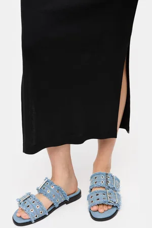 Ganni Blue Denim Feminine Buckle Two-Strap Sandals in Responsible Size 6 Cotton Women