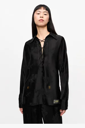 Ganni Satin Jacquard Tie String Shirt in Size 6 Acetate/Polyester Women