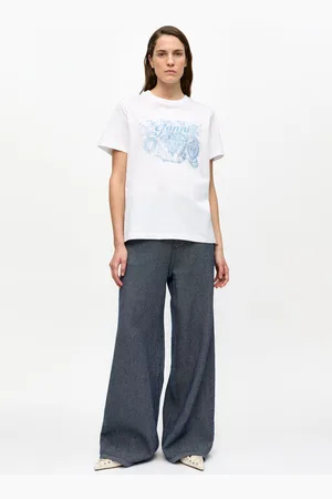 Ganni Blue Twill Denim Marri Jeans in Rinse Size 24 Organic Cotton Women