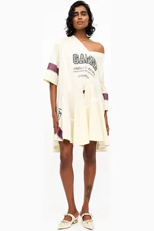 Ganni Off-White Future Mesh Oversized Mini Dress Size Large/XL Polyester Women