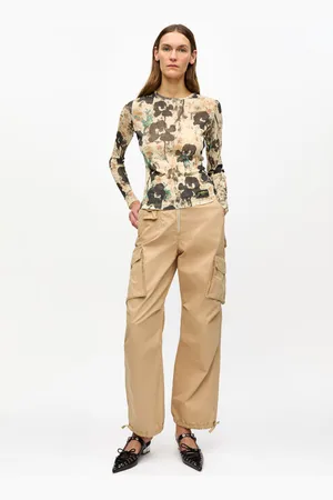Ganni Camel Washed Cotton Twill Trousers in Size 38 Women