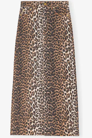 Ganni Leopard Denim Maxi Slit Skirt Size 8 Women
