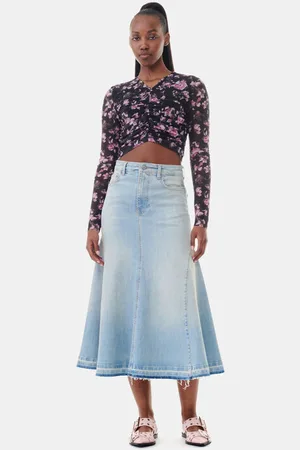 Ganni Light Blue Denim Midi Skirt in Size 4 Women