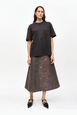 Ganni Leopard Foil Skirt in Size 16 Organic Cotton Women