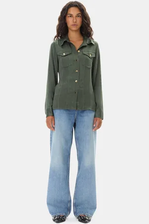 Ganni Green Washed Satin Shirt in Size 8 Women