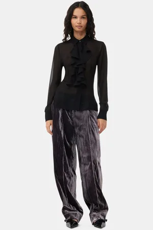 Ganni Chiffon Ruffle Shirt in Size 8 Polyester Women