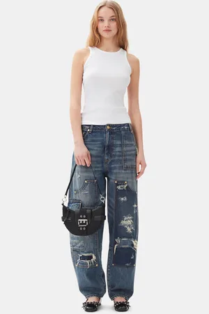 Ganni Dark Blue Heavy Washed Carpenter Jeans in Size 32 Organic Cotton Women