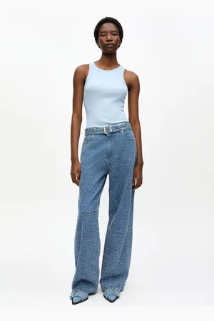 Ganni Blue Textured Izey Jeans in Size 29 Organic Cotton Women