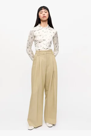 Ganni Beige Twill Suiting Mid Waist Trousers in Size 34 Women