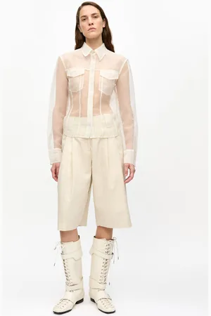 Ganni Off-White Cotton Melange Tailoring Wide Shorts in Size 38 Women