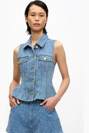 Ganni Blue Textured Denim Top in Size 8 Organic Cotton Women