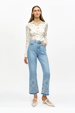 Ganni Broderie Anglaise Betzy Cropped Jeans in Size 24 Organic Cotton Women
