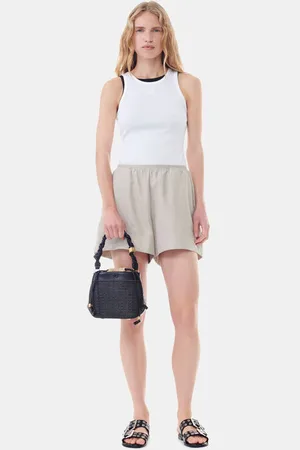 Ganni Grey Light Melange Suiting Elasticated Shorts in Size 36 Polyester Women