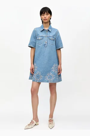 Ganni Broderie Anglaise Mini Dress in Size 16 Organic Cotton Women