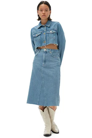 Ganni Heavy Denim Midi Skirt in Size 10 Organic Cotton Women