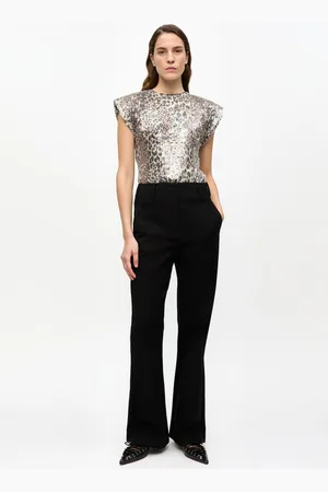 Ganni Heavy Cotton Tailoring Flared Trousers in Size 40 Women