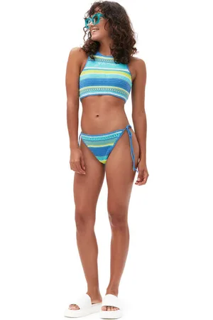Ganni Blue Crochet Racerback Bikini Top in Size 14 Organic Cotton Women