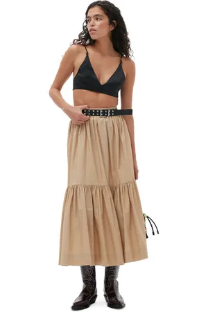 Ganni Cotton Poplin Maxi Flounce Skirt in Curds and Whey Size Petite Women