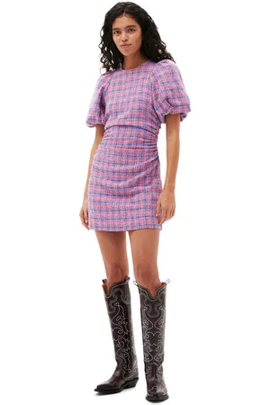 Ganni Short Sleeve Check Suiting Mini Dress in Size 4 Women