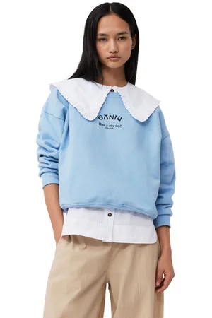 Ganni Blue Isoli Oversized Sweatshirt in Size 2XL/3XL Organic Cotton Women