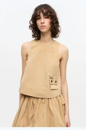 Ganni Beige Washed Stretch Cotton Sleeveless Top in Size 4 Women
