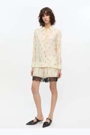 Ganni Off-White Floral Shorts in Size 42 Viscose Women