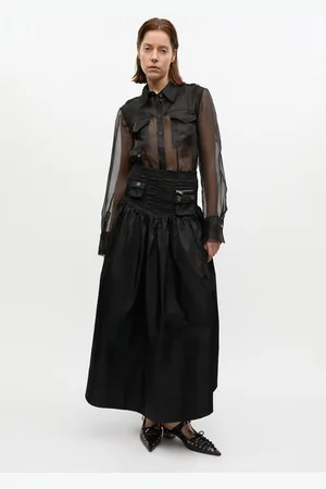 Ganni Duchesse Nylon Long Pocket Skirt in Size 12 Polyurethane/Polyester Women