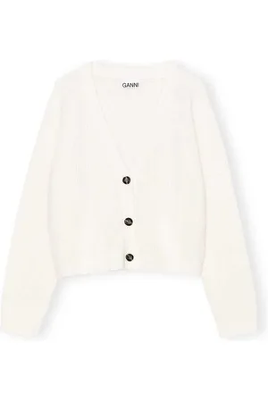 Ganni Long Sleeved Soft Wool Knit Cardigan in Egret Size Large Women