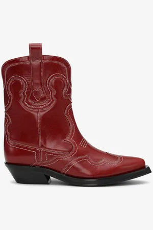 Ganni Red Low Shaft Embroidered Western Boots in Size 3 Women