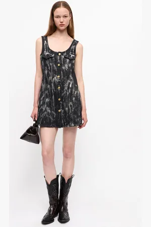 Ganni Black Denim Mini Dress Size 12 Organic Cotton Women