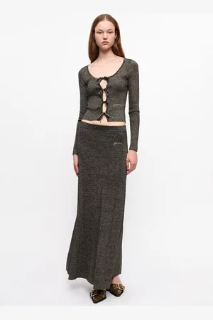 Ganni And Gold Sparkle Rib Maxi Skirt Size Medium Women