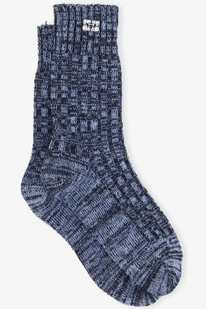 Ganni Blue Melange Ribbed Socks in Size Medium/Large Cashmere/Viscose/Wool Women