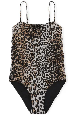 Ganni Leopard Print Gathered Swimsuit Size 6 Women