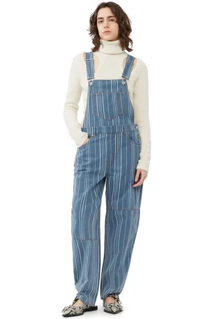 Ganni Light Stripe Denim Overalls in Size 36 Organic Cotton Women