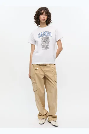 Ganni Washed Stretch Cotton Pocket Trousers in Size 44 Women