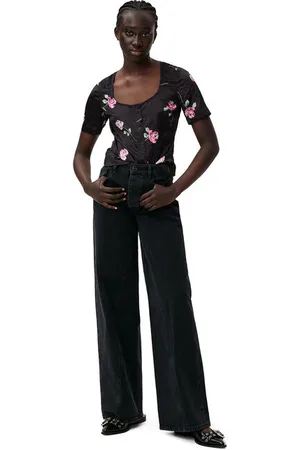 Ganni Short Sleeve Crinkled Satin Blouse in Size 8 Women