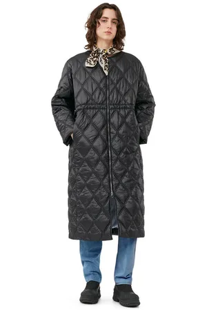 Ganni Long Sleeve Shiny Quilt Long Coat Jacket in Size 2XS/XS Nylon Women