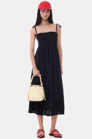 Ganni Viscose Habotai Midi Smock Strap Dress in Size 14 Women