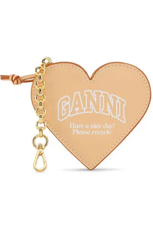 Ganni Cream Funny Heart Zipped Coin Purse in Women