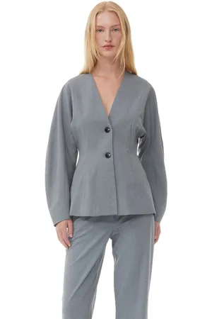 Ganni Drapey Melange Fitted Blazer Jacket in Paloma Melange Size 14 Women