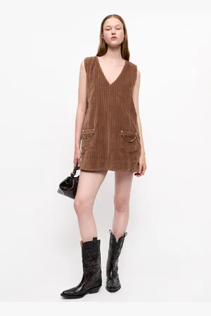 Ganni Brown Corduroy Mini Dress Size 12 Women