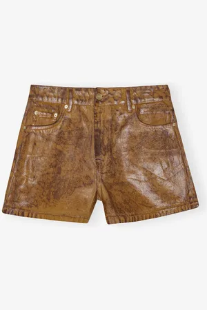 Ganni Foil Denim Shorts in Cognac Size 32 Organic Cotton Women