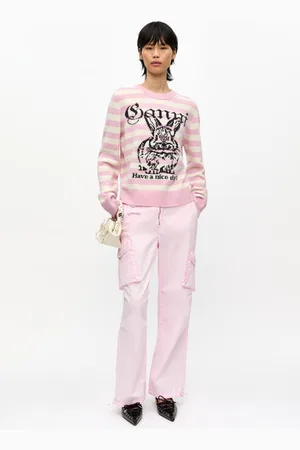 Ganni Pink Washed Cotton Twill Trousers in Size 36 Women